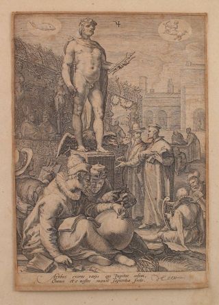 RARE 16thC Antique 1596 Hendrik Goltzius Copper Engraving Roman God Jupiter 6