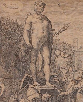 RARE 16thC Antique 1596 Hendrik Goltzius Copper Engraving Roman God Jupiter 8