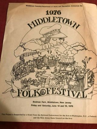 Rare Middletown Folk Festival Poster 1976 Jersey Bodman Park Levine