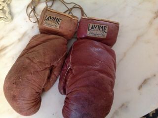 Rare Vintage Lavine Sporting Goods Leather Boxing Gloves Chicago 2