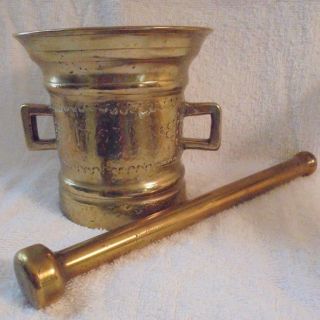 Antique.  Solid Brass Mortar & Pestle Museum Quality (dated 1793) Very Rare