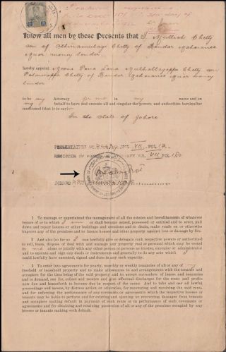 Malaya Johore Rare Poa Document.