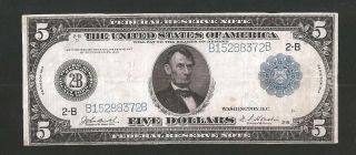 Rare Sharp Burke/houston Ney York 1914 $5 Frn