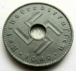 (281) Ultra Rare German 3rd Reich 1940 A - 10 Reichspfennig Wwii Coin