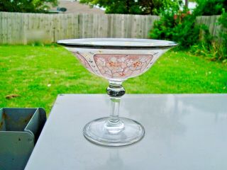 Rare Vintage Heisey Glass Footed Hand - Painted Enamel Silver Trimmed Compote Bowl