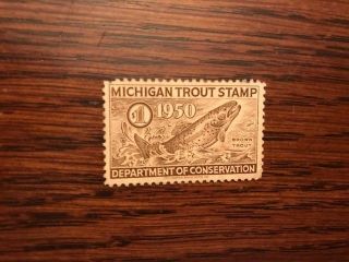 Rare Old 1951 Michigan Trout Fishing License Stamp Print Picture Fly Rod