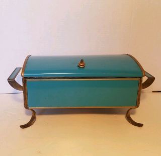 Rare Anchor Hocking Mid - Century Turquoise/blue Fire King Chafing Dish Server