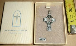 Mib Rare Vtg Charles Robbins Co Sterling Silver Religious Cross Pendant R - 508