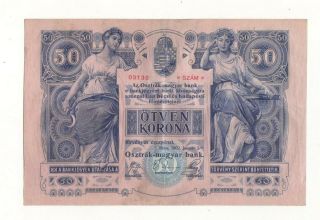 Rare 1902 Hungary Austria 50 Kronen Korona Banknote In Ex.
