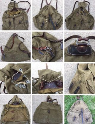 Vintage WWII German Military Trooper Canvas Rucksack Backpack.  Rare 12