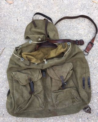 Vintage Wwii German Military Trooper Canvas Rucksack Backpack.  Rare