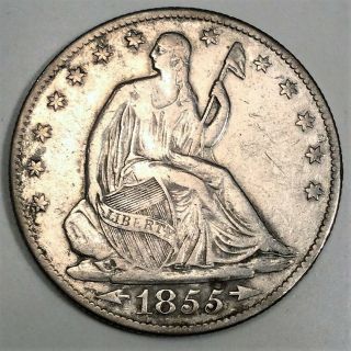 1855 - O Seated Liberty Half Dollar Coin Rare Date