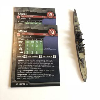 Axis And Allies War At Sea Mogami Class Heavy Cruiser 35/40 With 2 Cards Rare