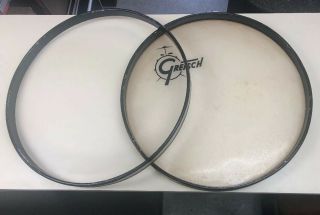 2 Rare 1950s/60s 22 " Gretsch Wood Bass Drum Hoops And Vintage Logo Head