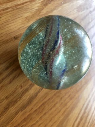 RARE Large Antique 2.  5” Hand Made Transparent Swirl Marble Pink Blue White Yell 11