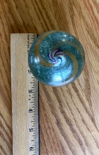 RARE Large Antique 2.  5” Hand Made Transparent Swirl Marble Pink Blue White Yell 4