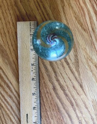 RARE Large Antique 2.  5” Hand Made Transparent Swirl Marble Pink Blue White Yell 6
