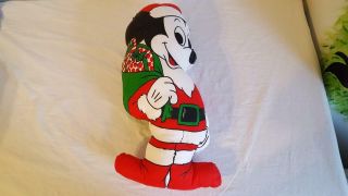 Rare Mickey Mouse Santa Fabric Panel Throw Pillow Vintage Finished Piece