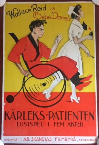 Sick Abed - 1920 Swedish Lb Poster - Wallace Reid And Bebe Daniels Rare