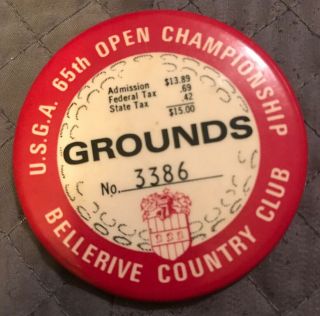 Rare 1965 Usga Open Championship Bellerive Country Club Grounds Badge