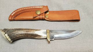 Silver Stag Knife Deep Valley W Unique Large Rare Stag Handle Leather Sheath