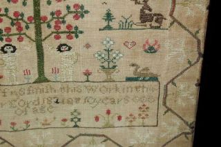 A RARE DATED 1824 ADAM AND EVE SAMPLER SIGNED EMMA JEFFRYS AGE 10 GREAT COLORS 10