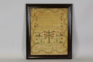 A Rare Dated 1824 Adam And Eve Sampler Signed Emma Jeffrys Age 10 Great Colors