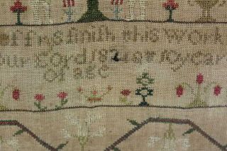 A RARE DATED 1824 ADAM AND EVE SAMPLER SIGNED EMMA JEFFRYS AGE 10 GREAT COLORS 8