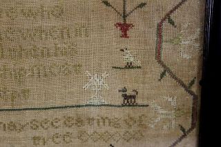 A RARE DATED 1824 ADAM AND EVE SAMPLER SIGNED EMMA JEFFRYS AGE 10 GREAT COLORS 9