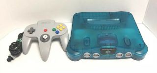 N64 Rare Ice Blue Console With Gray Controller.  No Wires.  Cleaned/tested