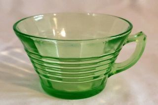 Vintage Green Depression Glass Tea Cup,  Optic Lines,  Rare Find Very Good Cond