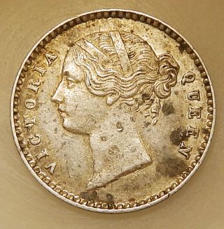 East India Company 2 Anna 1841 Victoria W.  W.  Raised Silver Aunc Rare