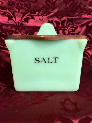 Jeannette Jadite Salt Box W/lid Jadeite Rare
