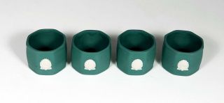 Wedgwood Jasperware Set Of 4 Teal Green Seashell Napkin Rings - Rare