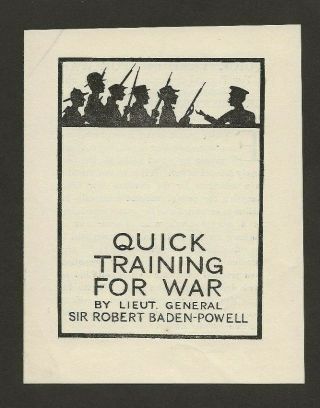 1914 - Boy Scout Book - Quick Training For War - Baden Powell Rare Advert Flyer