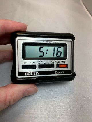 Vintage Equity Quartz Digital Alarm Clock Travel Small Mini Pop Up Compact Rare