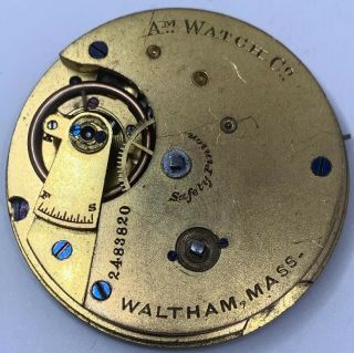 Waltham American Watch Co Pocket Movement 10s 7j Keywind Rare 1878 Ticking F2043