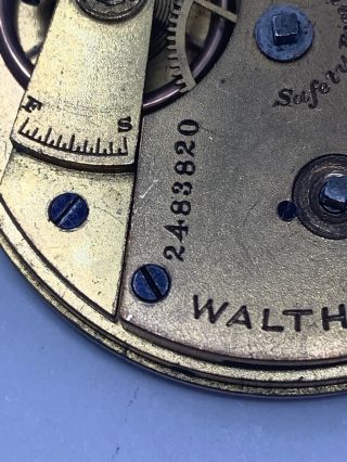 Waltham American Watch Co Pocket Movement 10s 7j Keywind Rare 1878 Ticking F2043 3