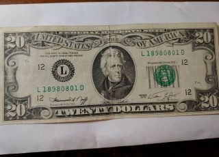 1974 Series United Stated Federal Reserve Note 20 Dollar Bill Vintage Old Rare