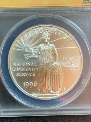 1996 S Ms 69 $1 National Community Service Silver Dollar Anacs Rare Lust Graded