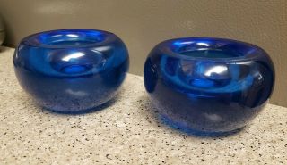 Set Of 2 Crate & Barrel Glow Tealight Candle Holder Blue Rare Color 1 Scratched