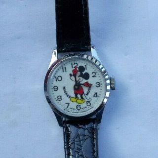 Rare Vintage Disney Wdp Mickey Mouse Wind Up Watch Swiss & Case Bradley Time Nr