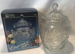 Rare Vintage Indiana Clear Sandwich Glass Biscuit Cookie Jar
