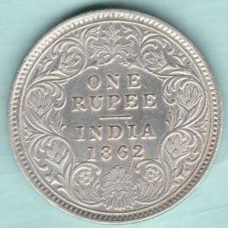British India 1862 Victoria Queen One Rupee Calcutta Ex Rare Coin