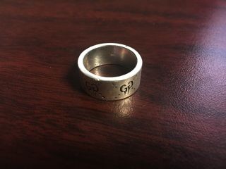 Gucci Ghost Gg,  925 Sterling Silver Ring,  17.  3mm Band,  Italy,  Rare