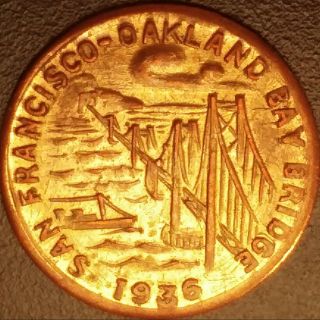 1936 California Gold Bay Bridge 1/2.  Rare Gilt Token/charm/medal/coin/exonumia.