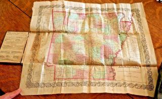 Rare J.  H.  Colton 1857 Pre - Civil War Handhld Book Parchment Paper Map Of Arkansas