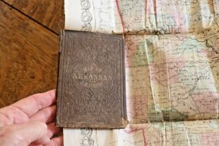 Rare J.  H.  Colton 1857 Pre - Civil War Handhld Book Parchment Paper Map of Arkansas 3