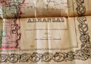 Rare J.  H.  Colton 1857 Pre - Civil War Handhld Book Parchment Paper Map of Arkansas 7