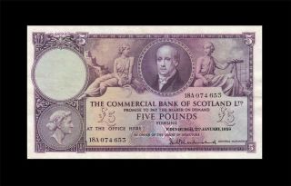 2.  1.  1958 Commercial Bank Of Scotland 5 Pounds Rare " A " ( (ef))